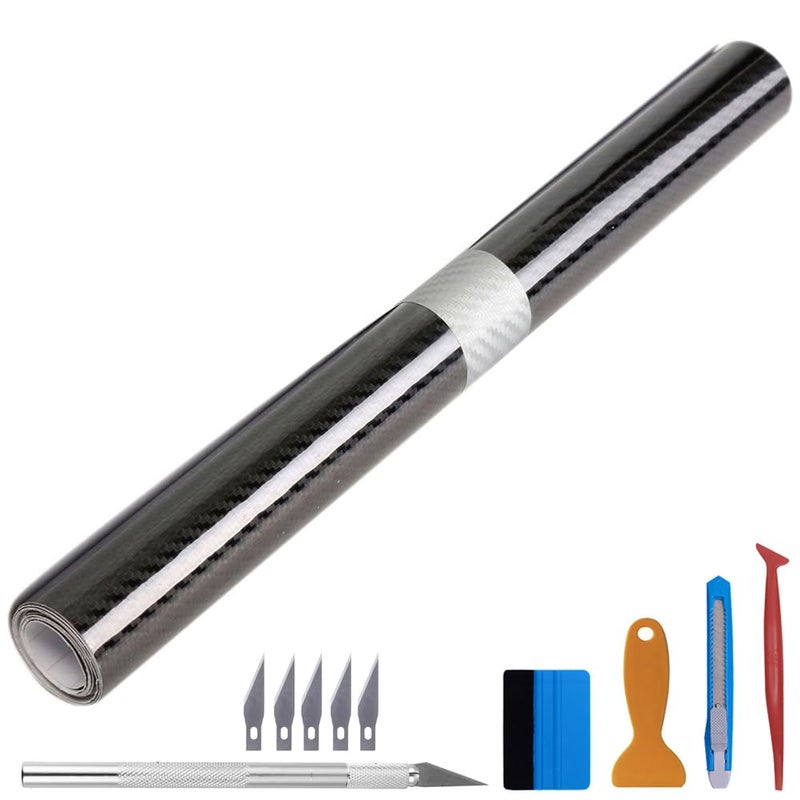 أل زد أل ران LZLRUN مجموعة أدوات مجانية 5D عالية اللمعان من ألياف الكربون الفينيل الحنفية لأسود خارج الكروم حذف نافذة تقليم الباب (1 قدم × 10 قدم) - Image 1